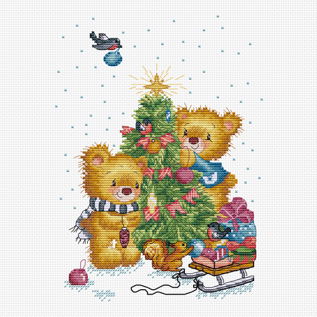 Набор для вышивания крестиком на канве «Новогодние мишки»