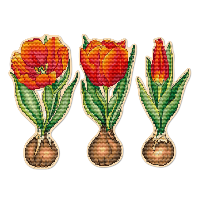 Набор для вышивания крестиком на деревянной основе «Тюльпаны»